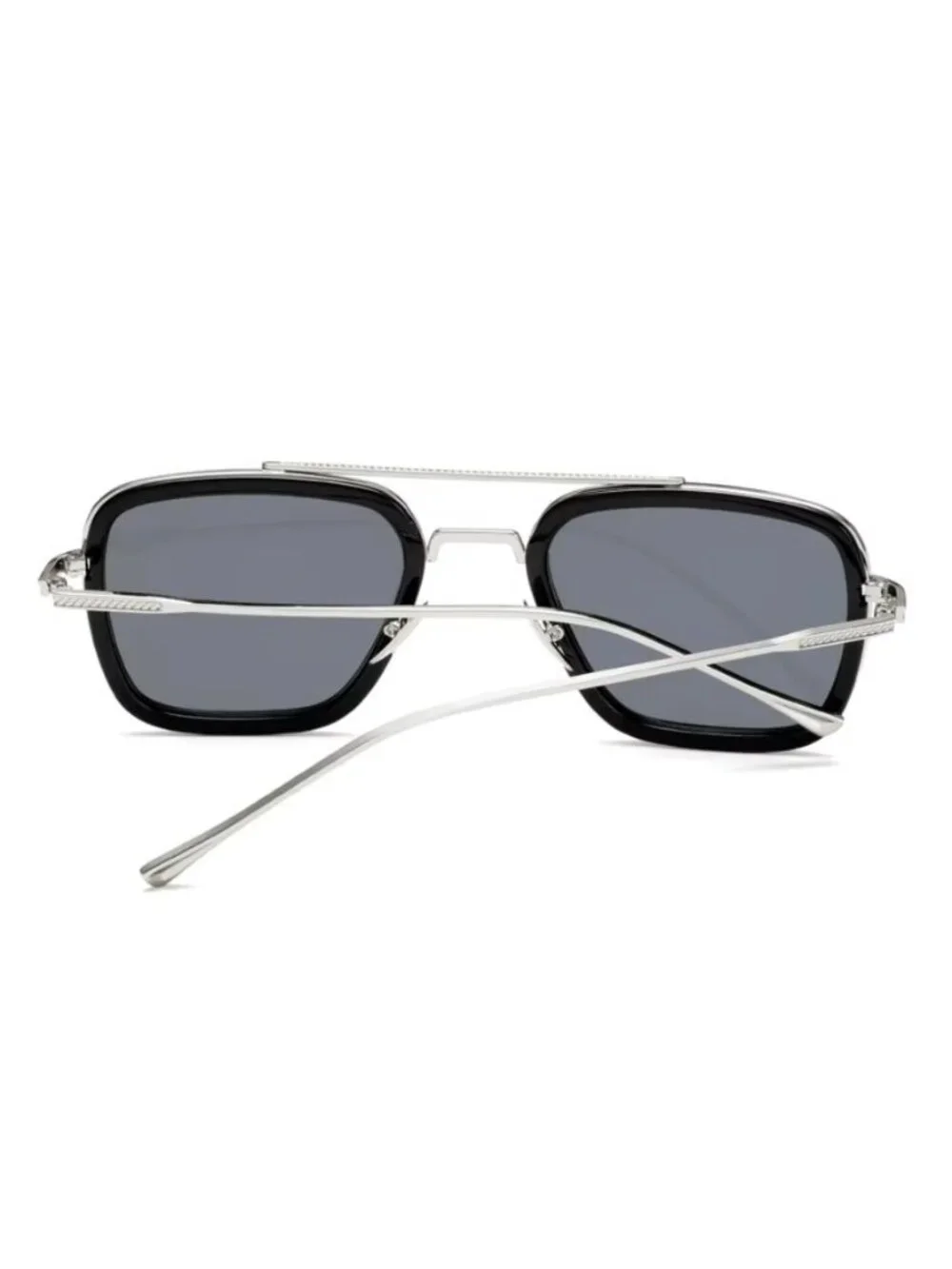 Square Aviator Unisex Sunglasses With Silver Frame And Gradient Black/Grey Lense